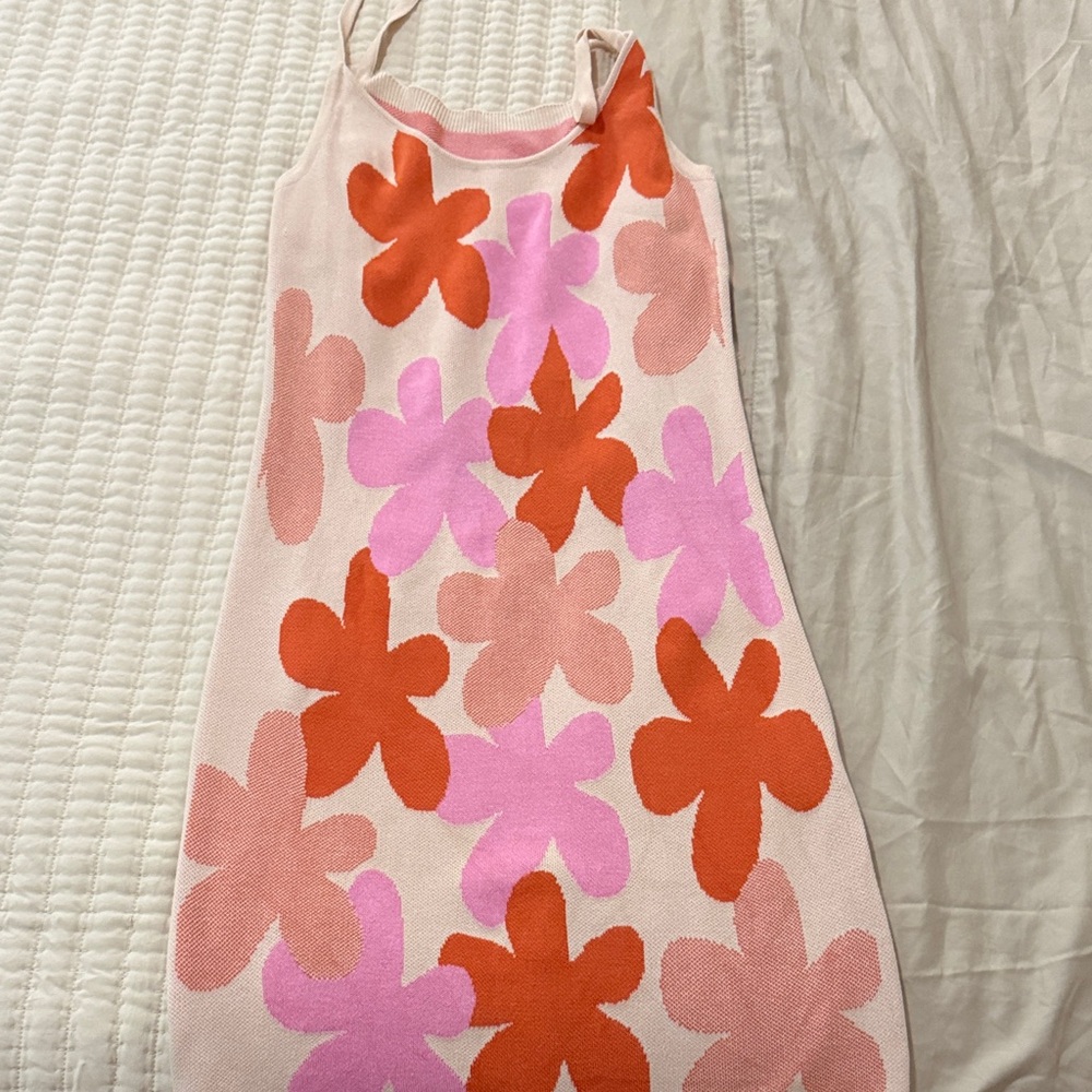 Source Unknown Pink and Orange Floral Mini Dress